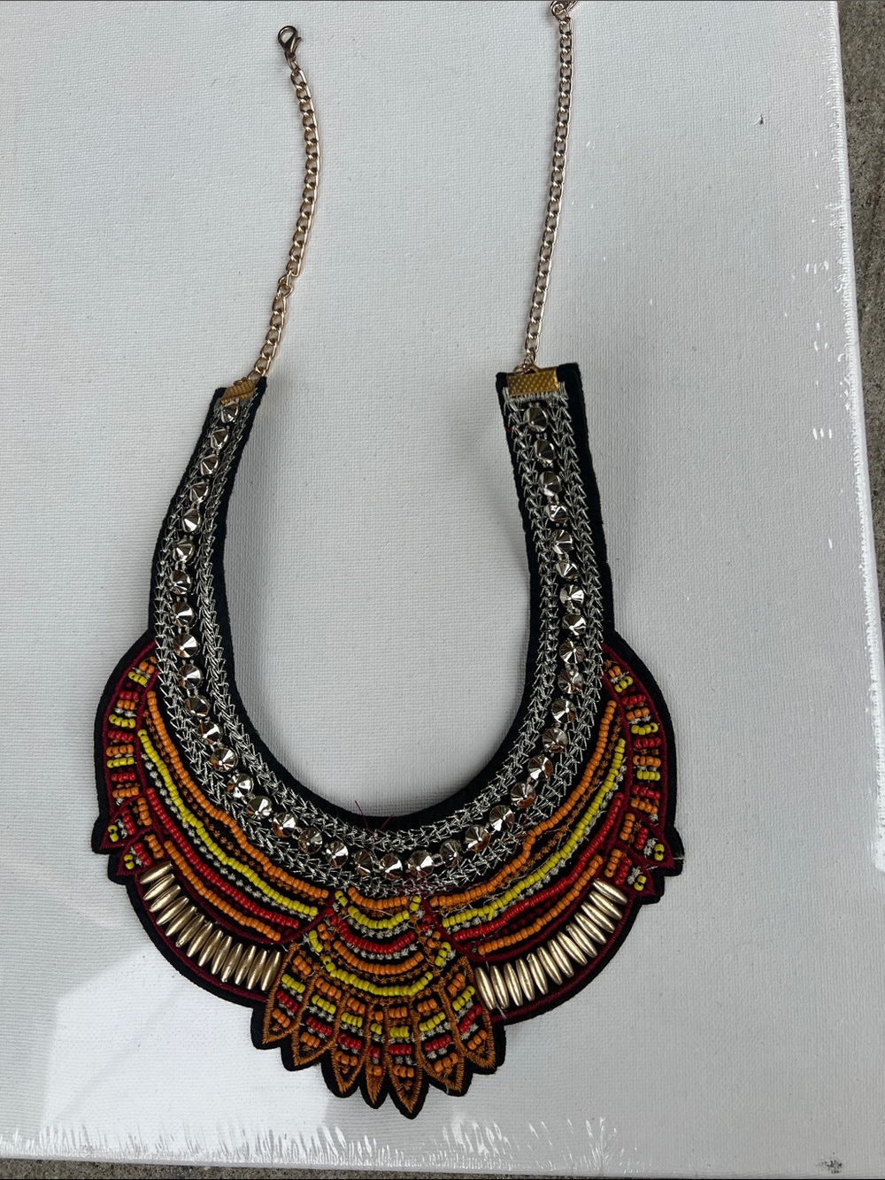 Source Unknown Multicolor Beaded Statement Necklace with Gold Chain